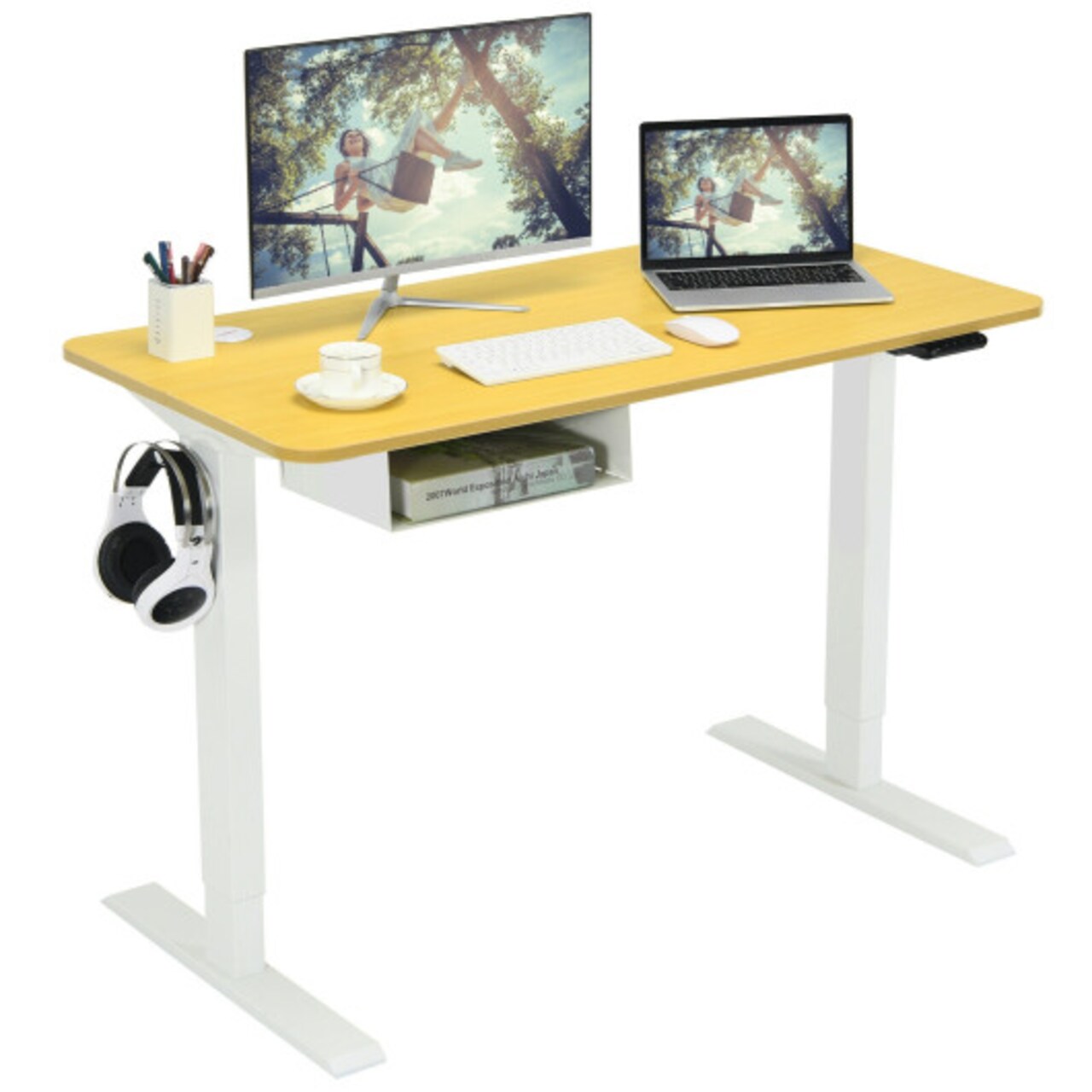 48 Inches Electric Standing Height Adjustable Computer Desk with USB Port and Cable Management tray